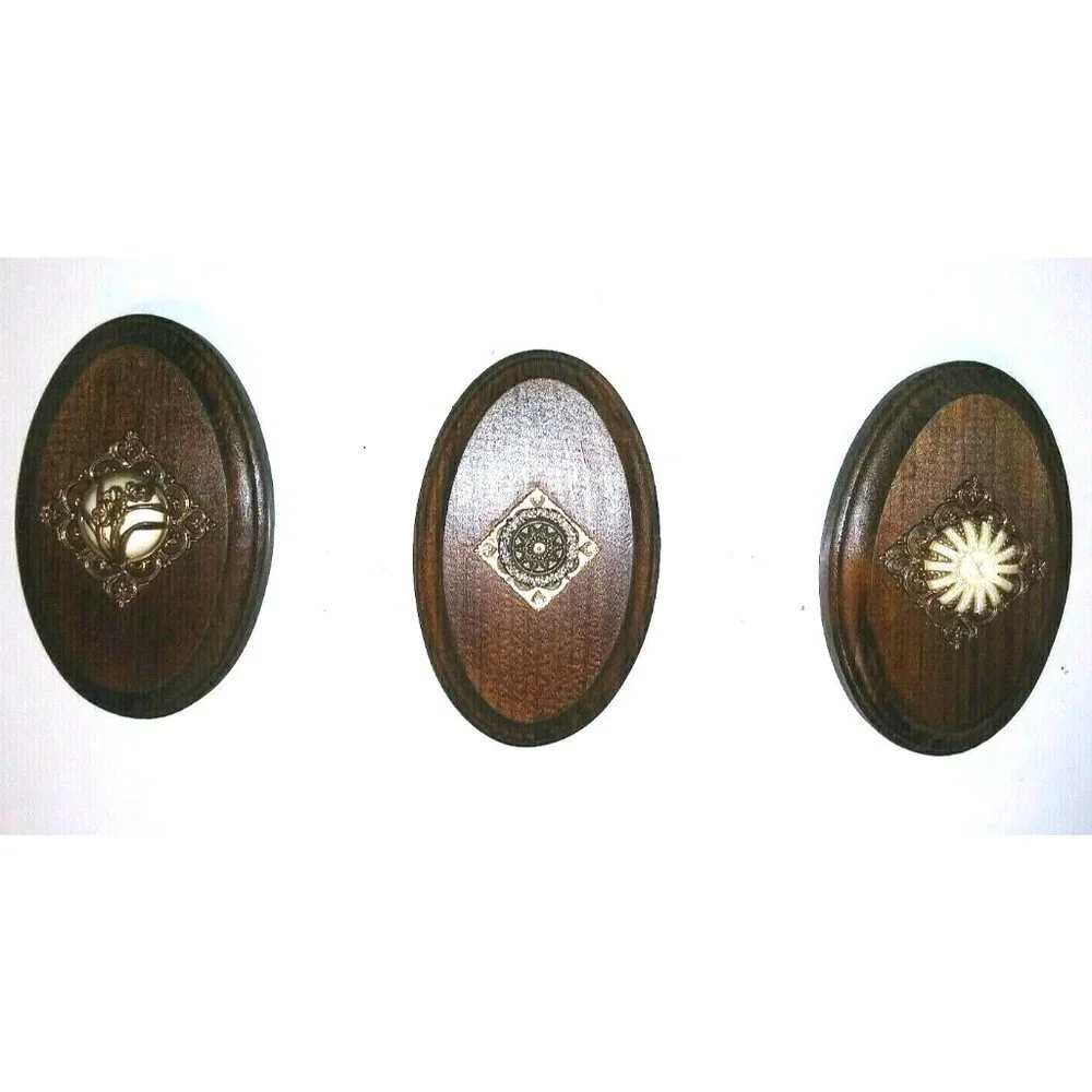 VINTAGE wall hangings Set of 3 Oval Ornate Embellished brown 5.25